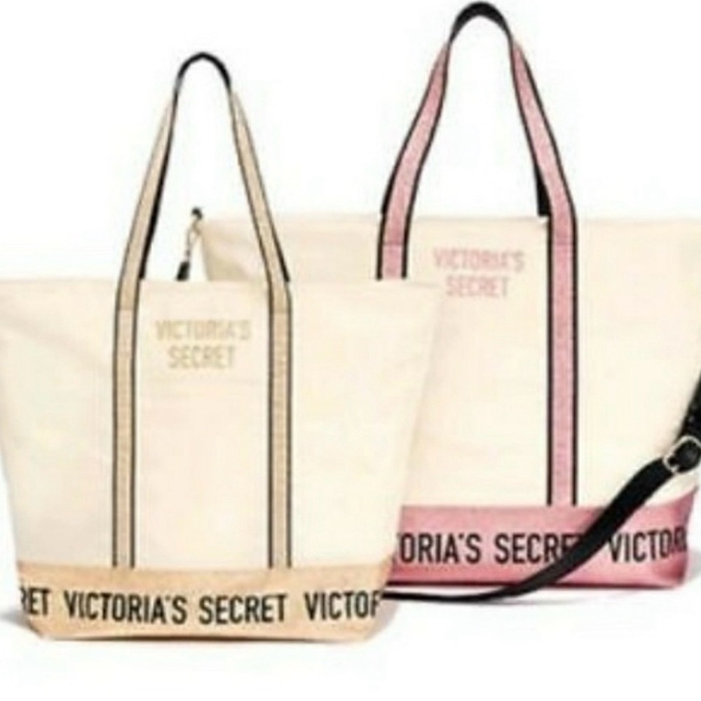 Victoria's Secret Beige and Pink Tote Bag Duo